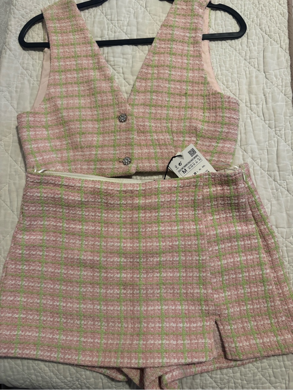 Zara Pink and Green Tweed Skort Set